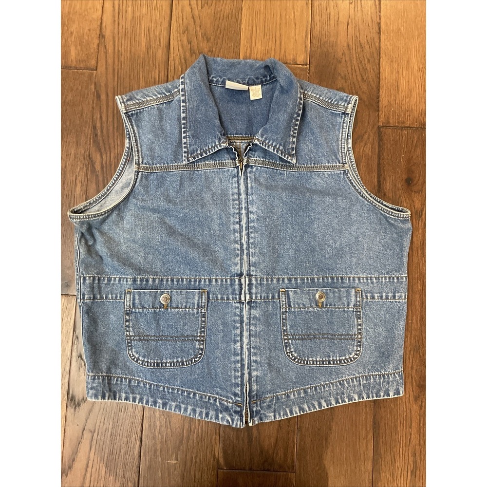 Crossroads Jean Jacket Vest Coat Shirt‎ Size L Women's Blue Jean